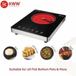 KWW 2200W Infrared Induction Cooktop with Crystal Glass & Touch Panel | All Types of Utensils Induction Cooktop | Digital time & Watt display, Auto Switch Off | 1 Year Warranty (NEO) image 4