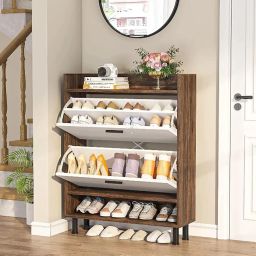 Shoe Cabinet for Home, Shoe Storage Rack for Living, Wooden Shoe Rtorage with Flip Drawers, 2 Large Storage (90L x 32W x 109H CM)_DIY image 4