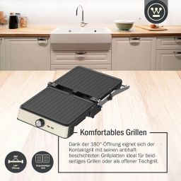 Westinghouse 2200W Retro Contact Grill | Double Sided Non-Stick Grill Plate for Indoor Table Grilling | Opens 180° to Double Size | Adjustable Height Control | Cool Touch Handles | (White WKCG907WH) image 1