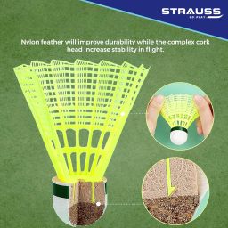 Strauss Smash Hit-22 Nylon Shuttlecock (Pack of 6) | Stable Flight, Fast Recovery & Near Feather Shuttle Performance | Medium Speed, Durable & Less Frequent Replacement (Yellow) image 4