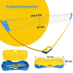 Hacer Badminton Net Set Portable Adjustable Outdoor with Foldable Stand Pole (3 Meter, Yellow) image 1