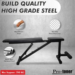 Protoner Adjustable Strength Training Bench, Multi-Level, Black with adjustment handle for home gym fitness weight training image 1