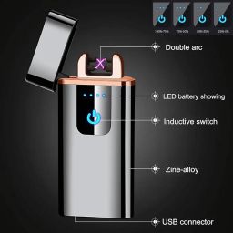 Drumstone Metal Eelectric Arc Lighter With Double Arc Plasma Sensor Ligher/Torch With LED Indicator Sensor Fingerprint Flameless Lighter & USB Rehargeable image 3