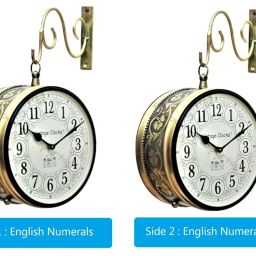 Vintage Clock Double Side (Railway Style)Analog Clock With Brass Finish & 1 Year Warranty (6 Inches 15X15 Cm's Size) image 1