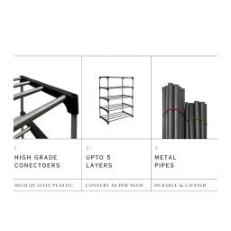 CMerchants 5 Layer Bookshelf for Home Library, Book Stand| Book Rack for Study Room| Book Stand Shelf 5 Layer Metal Rack Black image 3