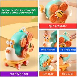 Storio 5-in-1 Baby Suction Spinner Toy, Interactive Learning Set with Rattle and Sensory Play, for 6+ Months Kids - Orange & Cream image 1