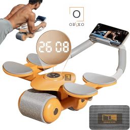 OBIXO Ab Roller Wheel with Elbow Support and Timer, Automatic Rebound Abdominal Wheel for Effective,Perfect Exercise for Core Workout Home/Gym (ORANGE) image 1