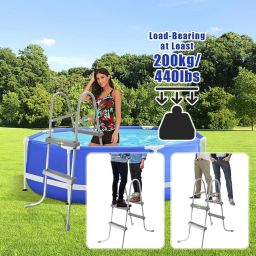 YUEWO 36" 3-Step Steel Frame Above Ground Swimming Pool Ladder with Non-Slip Plastic Steps for Entry and Exit System Swim Pools image 2