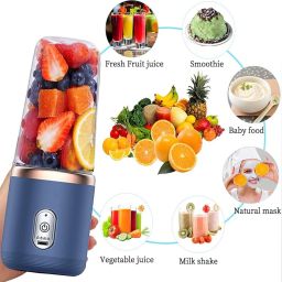 Portable Personal Blender - USB Rechargeable, Mini Blender for Shakes & Smoothies, 400ML Portable Fruit & Veggie Juicer Cup With 6 Blades & Travel Lid image 2