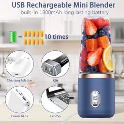 Portable Blender,Personal Size Blender Juicer Cup,Fruit Portable Cup,for Smoothies,Shakes,Fruit,Ice,350ML Blender Mixer,Handheld Travel,Home（Blue） image 5