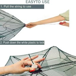 Battalion Fishing Trap (20Holes) High Durable Nylon Net Trap | Portable & Foldable Ideal for Fish, Crab, Shrimps | Suitable for Lakes and Sea | Fish Trap | Cast Net with Extra Drag Line image 2