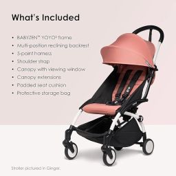 YOYO² Stroller Combo - Lightweight, Compact, Foldable Stroller- Multiple Recline Positions, Travel Friendly, 5 Point Harness - Includes White Frame with Olive seat Cushion and Matching Canopy image 2