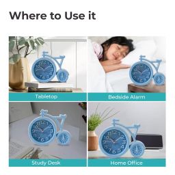 The Better Home Alarm Clock (13.5cm) | Loud Clock for Heavy Sleepers | Mini Clock for Kids | Cycle Shaped Table Clock for Study Table and Bedroom - Blue image 3