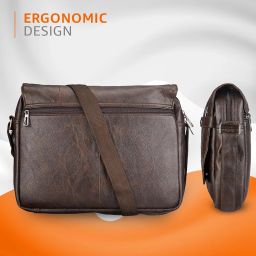 Amazon Basics Leather Messenger Bag/Office Bag | Fits Up to 14 Inch Laptop/MacBook | Padded Laptop Compartment | Handcrafted with Multiple Compartments and Adjustable Strap image 3