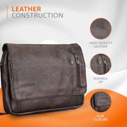 Amazon Basics Leather Messenger Bag/Office Bag | Fits Up to 14 Inch Laptop/MacBook | Padded Laptop Compartment | Handcrafted with Multiple Compartments and Adjustable Strap image 1
