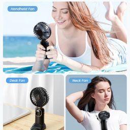 coldSky Desk Fan, Portable Handheld Fan, 4000mAh Battery Operated With LED Display, 3 in 1 Personal Small Handheld/Neck/Desk, 90° Foldable With Base, 5 Speed (Black) image 1