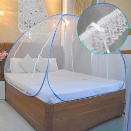Kuber Industries Nylon Premium Folding Net King Queen Size Mosquito Net for Double Bed | Foldable & Durable Macchardani/Tent Corrosion Resistant | Size 200 x 200 x 145 CM | Blue image 5