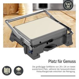 Westinghouse 2200W Retro Contact Grill | Double Sided Non-Stick Grill Plate for Indoor Table Grilling | Opens 180° to Double Size | Adjustable Height Control | Cool Touch Handles | (White WKCG907WH) image 4