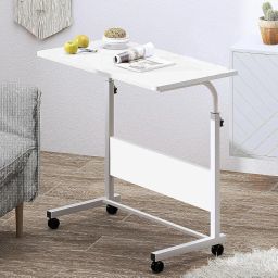 Torche ironwood Multipurpose Height Adjustable Movable Table for Computer & Laptop Table with Wheels (Small-Pearl White) image 4
