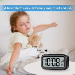 Genteel Digital Alarm Clock with Automatic Sensor, Date and Temperature Display, Table Clock for Students, Home, Office, Corporate Use (Black Digital) image 4