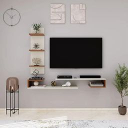 homeeasy Engineered Wood TU-5 Wall-Mounted TV Unit | Stylish Floating Entertainment Center with Storage & Open Shelf | 1-Year Warranty | Modern Display Decor image 2