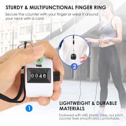 Tally Counter, 3 Pcs 4-Digit Counting Machine, Tally Counter Finger Ring, Multipurpose Clicker for Counting, Knitting, Golf, and Lap Tracking (White, Red & Black) image 2