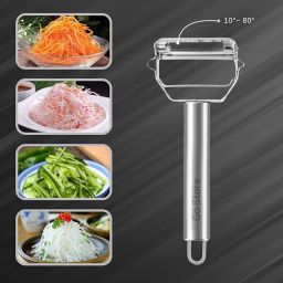 Go Store 2 in 1 Stainless Steel Julienne Vegetable Peeler Multi-Functional Fruit & Veggie Shredder Slicer and Grater for Potatoes, Carrots, Cucumbers (Silver, 18 x 8.2 x 2.4 cm) image 1