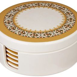 Amazon Brand - Solimo Majestico Set of 6 Melamine coasters with stand (10*10 cm) image 1