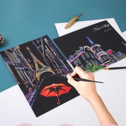 4PCS Scratch Paper Creation Pattern Building Sakura Scratch Pad Kit with Stylus image 5