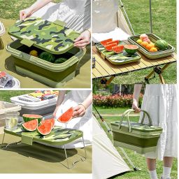Toriox 3-in-1 Folding Picnic Basket Table and Multi-Function Portable Outdoor Picnic Container with Lid Food Tray Table Collapsible Camping Sink for Car Space Saving Storage Box image 3