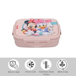 JAYPEE Steel Tek Jr. Insulated Lunch Box Mickey Mouse & Donald Duck, Pink, 400 ml | Airtight Tiffin Box for School Kids Inner Stainless Steel Mini Box | Bpa Free image 4
