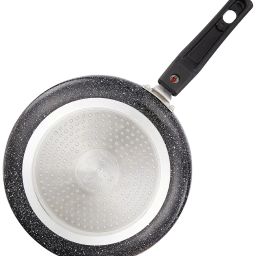 Amazon Brand - Solimo Non-Stick Fry Pan with Glass Lid with Detachable Handle | Granite Finish | Induction Base | PFOA Free | High Temperature Resistant Exterior Coating | 22 cm | Black image 5