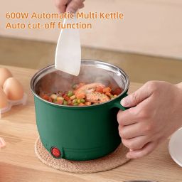 Torzit 1.5L Multipurpose Electric Cooker Non-Stick Rice Cooker with Steamer Egg Boiler Automatic Electric Pot for Cooking, Boiling, Steaming Mini Hot Pot with Glass Lid (Cooking Pot+Steamer) (Green) image 3