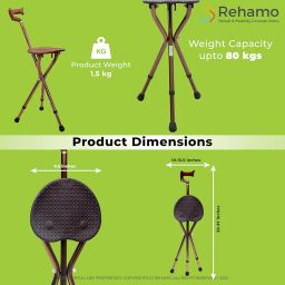 Rehamo Walking Stick with Folding Seat/Chair/Stool & Anti Slip Rubber Bush, Adjustable Height Cane with Tri-Pad Base & Built-in Seat | 2 in 1 Aluminium Folding Walking Stick Seat with 1 Year Warranty image 4