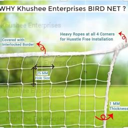 Khushee Enterprises UV Stabilized Bird Net/Anti Bird Net/Pigeon Net / 15 PLY with Attached Corner Ropes & Installation Kit/Size- (3 X 5 FT, White) image 1