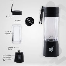 Blendmate Eco Portable Blender for Smoothies & Shakes – 380ML Rechargeable | Compact | Portable (Black) image 5