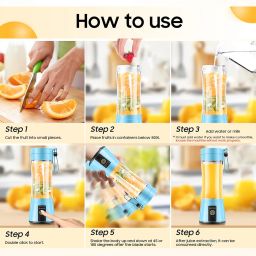 Cordless Portable Personal Size Blender - USB Rechargeable Blender for Smoothies and Shakes, 6 Blades with 380Ml BPA Free Juice Cup, Freshly Squeezed for Picnic/Sprots image 5