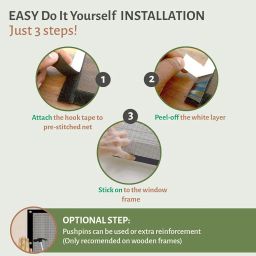 TurtleGrip Polyester Magnetic Window Mosquito Net with Self Adhesive Hook Tape Windows -Height 120 cms X Width 120 cms (47x47 inches or 4x4 feet - Black) DIY Installation, Durable and Long-Lasting image 3
