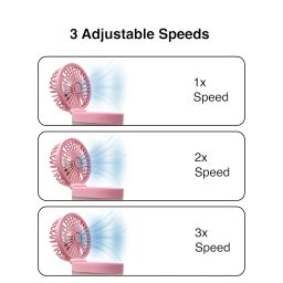One94Store Mist Rechargeable Fan with 7-Color Night Light & Humidifier – Portable, 3-Speed Cooling, 1200mAh Battery (3-Hour Backup), Quiet & Foldable for Home, Office & Travel (Pink) image 4