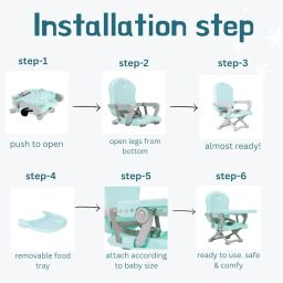 Infantso Baby Portable Chair, Kids Feeding Chair,4 Level Height Adjustment,3 Point Safety Belt and Removable Dining Tray for Infants and Toddlers of Age: 6 Months - 3 Years (Sea Green) image 3