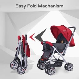 Little Pumpkin by R for Rabbit Kiddie Kingdom Baby Stroller Pram with 3 Position Recline, Adjustable Backrest, 360° Swivel Wheel, Storage Basket, Reversible Handle for Kids 0 to 3 Years (Red) image 3