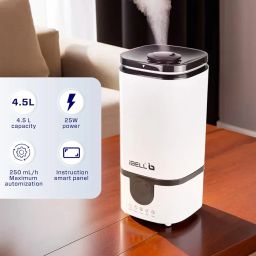 iBELL Humidifier for room with Remote, Digital display, 4.5L, Ultrasonic, Adjustable Mist Output, Super Quiet 360° Nozzle, Lasts Up To 24 Hrs, Essential Oil Diffuser, HU450RB (White) image 2