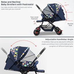 StarAndDaisy Pram / Stroller for 0-3 Years - Foldable, Lightweight With 3-Point Safety Harness, Backrest, 360° Swivel Wheel, Large Storage (Round Print, Multicolor) image 5