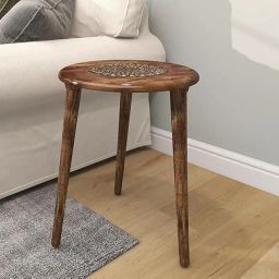WOOYNEX Wooden Table with Three Legs A Modern Round Coffee Table and Side Table for Small Spaces with Pillar, Wood Books, Magazines, and Plant Stand for Living Room Entryway Table. (Antic Burning) image 2