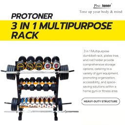 Protoner 3 in 1 Dumbbell Rack, Plate Stand and bar Holder (Black and Yellow) image 1