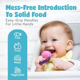 Novo Baby Baby Fruit Feeder – Silicone Food & Fruit Nibbler with Extra Mesh, Soft Pacifier Feeder & Teether for Infants, Bunny Design (Violet & Pink) image 5