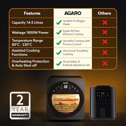 AGARO Elite Air Fryer For Home,14.5L,Rotisserie Convection Oven,1700 watts,Electric Oven,16 Preset Menus,Digital Display,Touch Control,Bake,Roast,Toast,Defrost,Dehydrate,Keep Warm,Dark Grey,14.5 Liter image 5