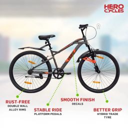 Hero Spinner 26T Single Speed Cycle | MTB | Grey | Front Suspension | Unisex | Single Speed | 95% Assembled Cycle(Ready to Ride in 5 Min) image 2