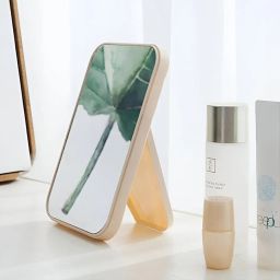 Simois Tabletop Mirror Foldable Small Portable Foldable Mirror Cosmetic Mirror Vanity Mirror with Stand Simple Folding Makeup Mirror with Stand, Travel Mirror (Pack of 1, Beige) image 3