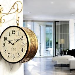 Vintage Clock Double Side (Railway Style)Analog Clock With Brass Finish & 1 Year Warranty (6 Inches 15X15 Cm's Size) image 4